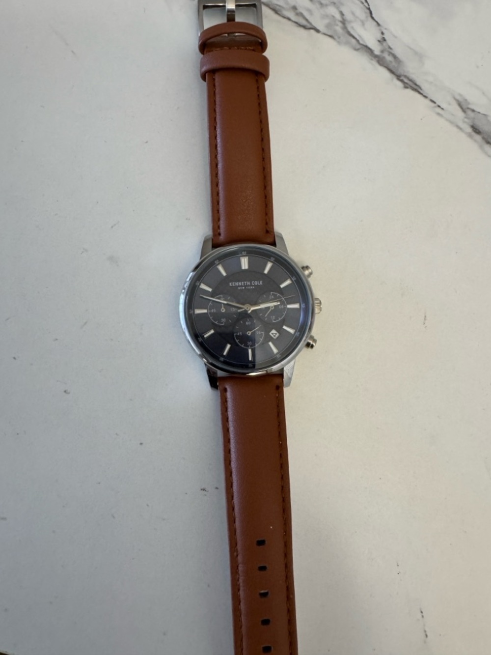 Kenneth Cole Brown Leather Strap Watch with Black Dial